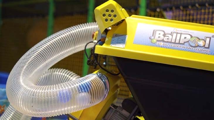 Ball cleaning machine in soft play area