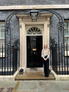 Helena standing outside 10 Downing Street ready to celebrate the late payment legislation